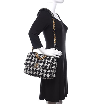 Chanel Tweed Quilted Large 19 Flap Black Ecru White 2 of 11