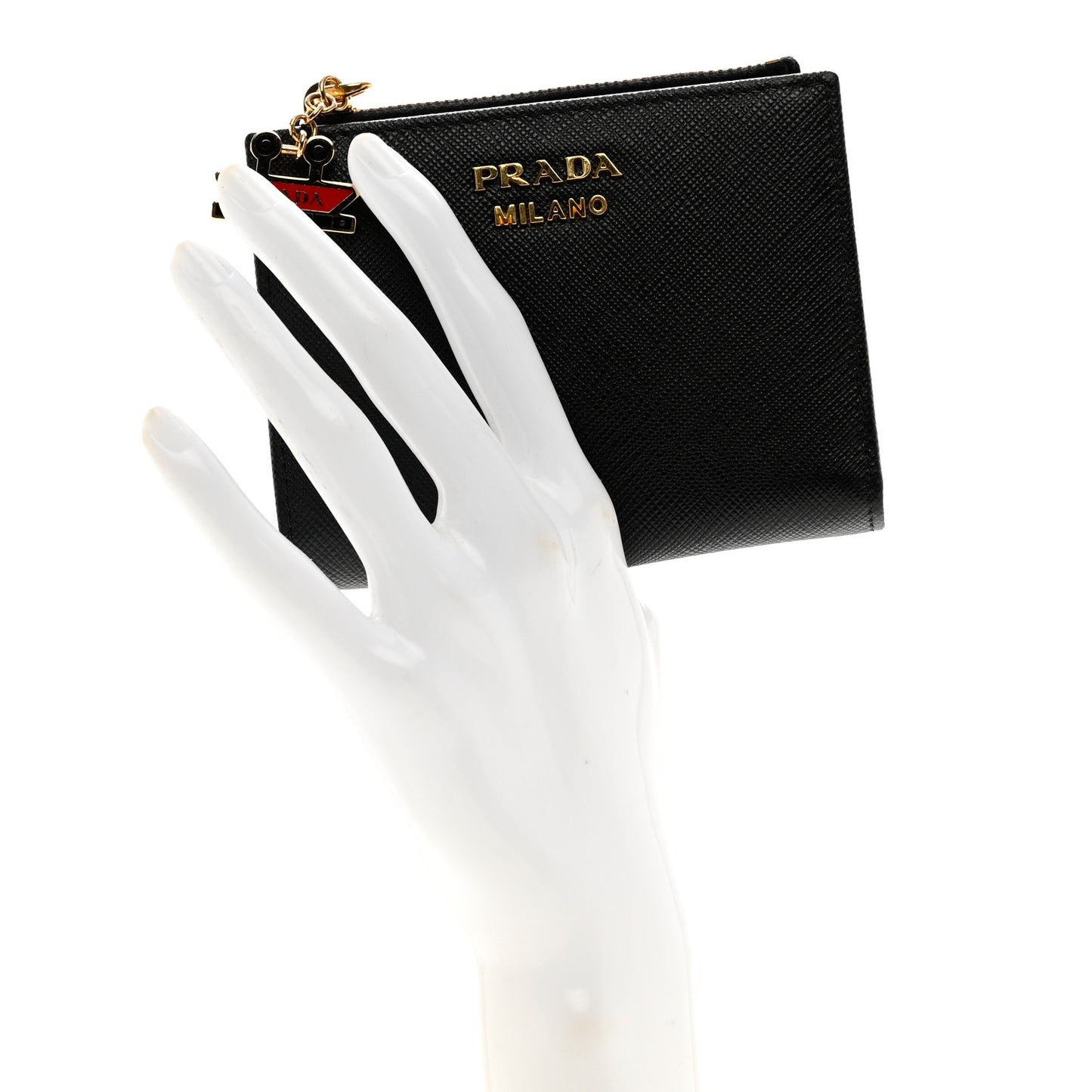 Saffiano Small Robot Compact Wallet Black Fuoco