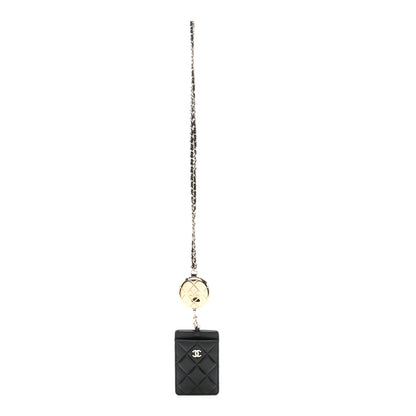 Chanel Lambskin Quilted Lanyard Card Holder On Chain Black 1 of 10