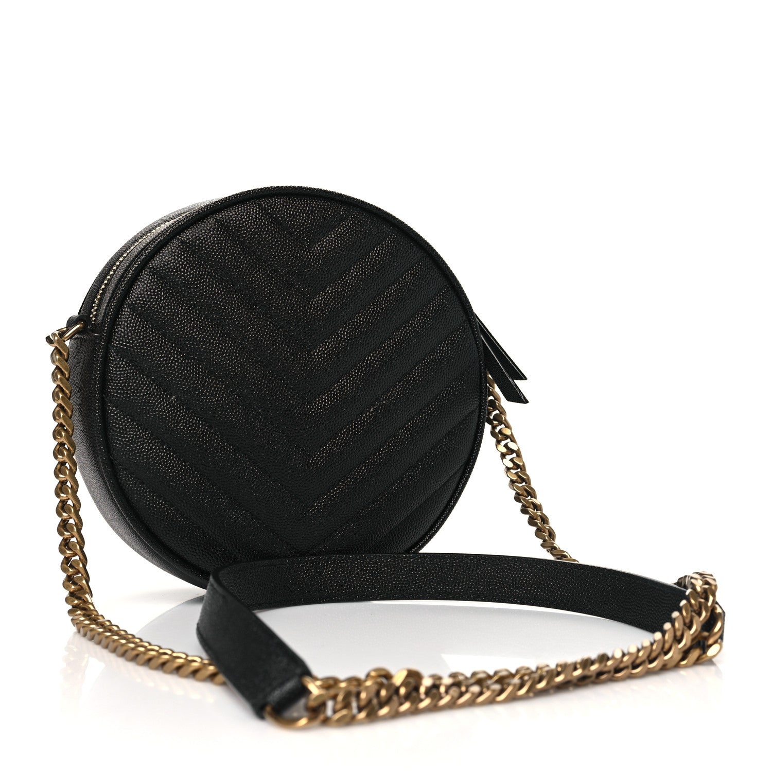 Saint Laurent Grain De Poudre Matelasse Chevron Quilted Round Vinyle Camera Bag Black 3 of 9