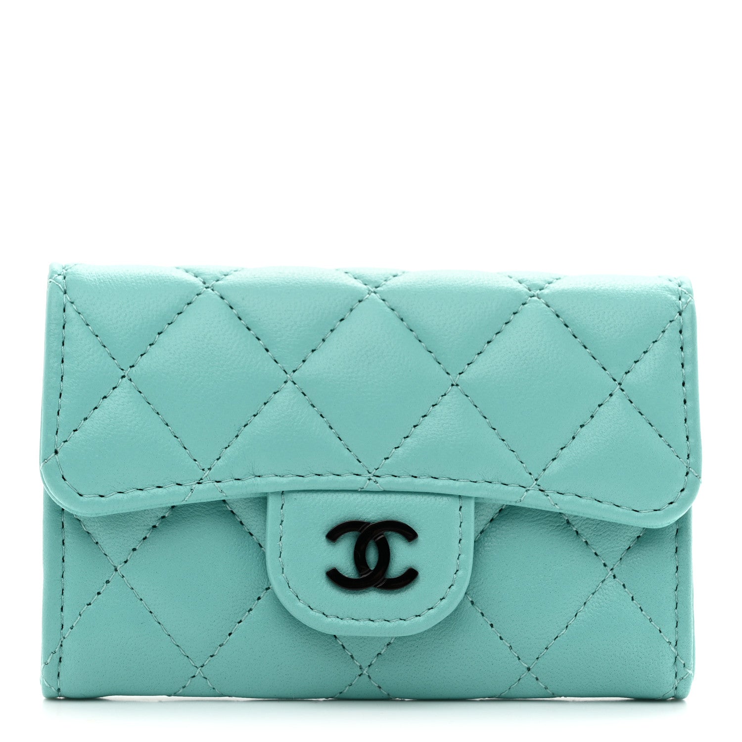 Chanel Lambskin Quilted Flap Card Holder Wallet Turquoise 1 of 8
