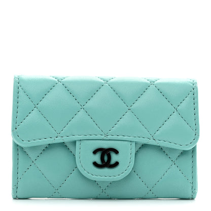 Chanel Lambskin Quilted Flap Card Holder Wallet Turquoise 1 of 8