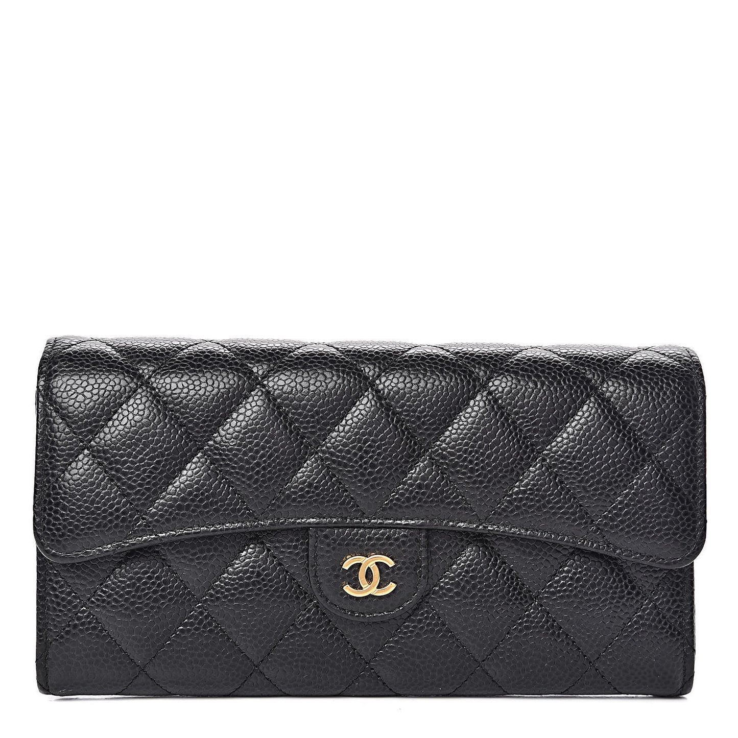 Caviar Quilted Large Gusset Flap Wallet Black
