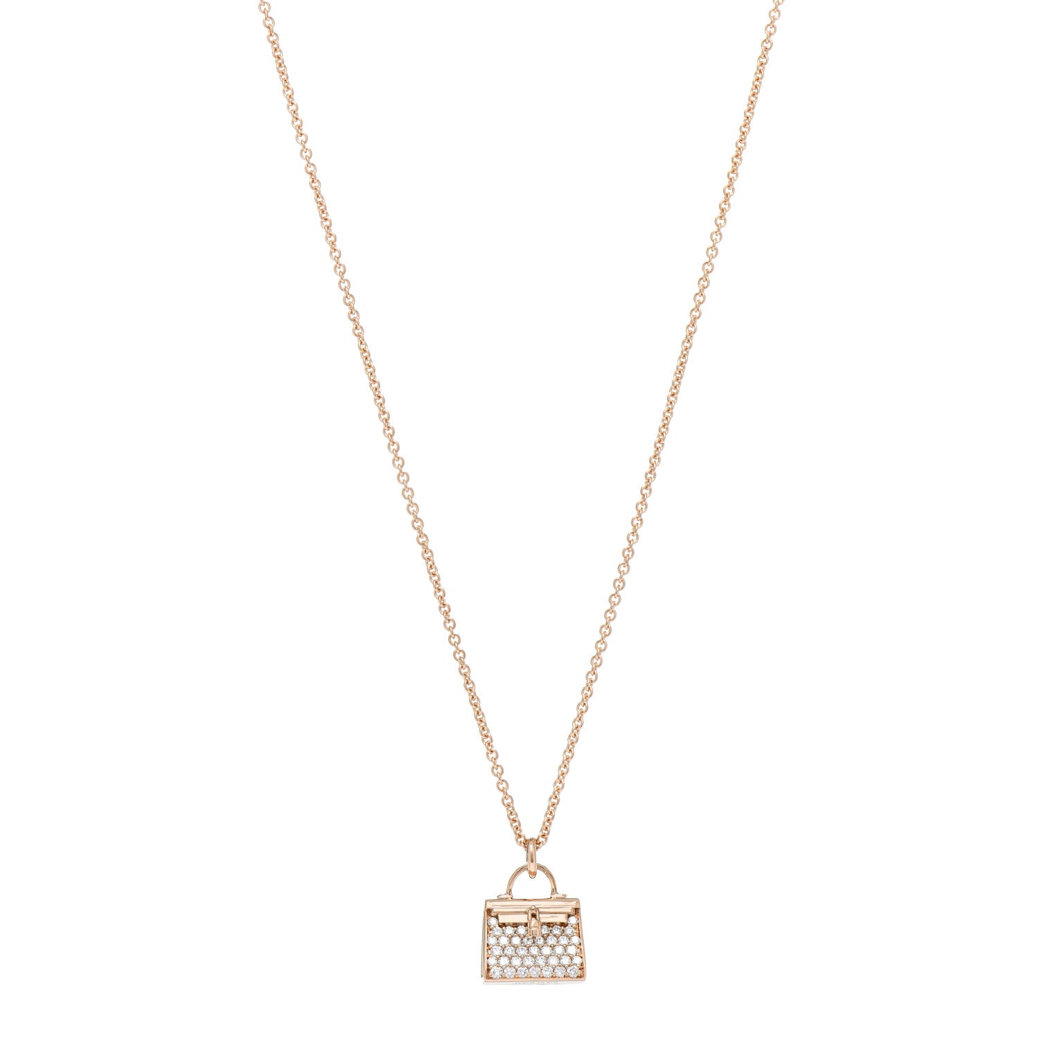 Hermes 18K Rose Gold Diamond Kelly Amulettes Pendant Necklace 1 of 5