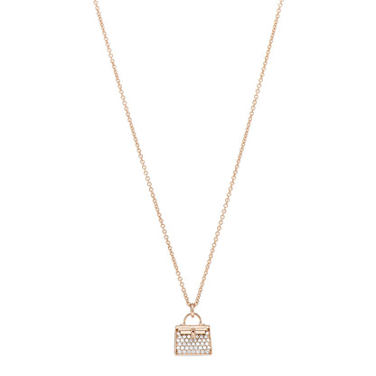 Hermes 18K Rose Gold Diamond Kelly Amulettes Pendant Necklace 1 of 5