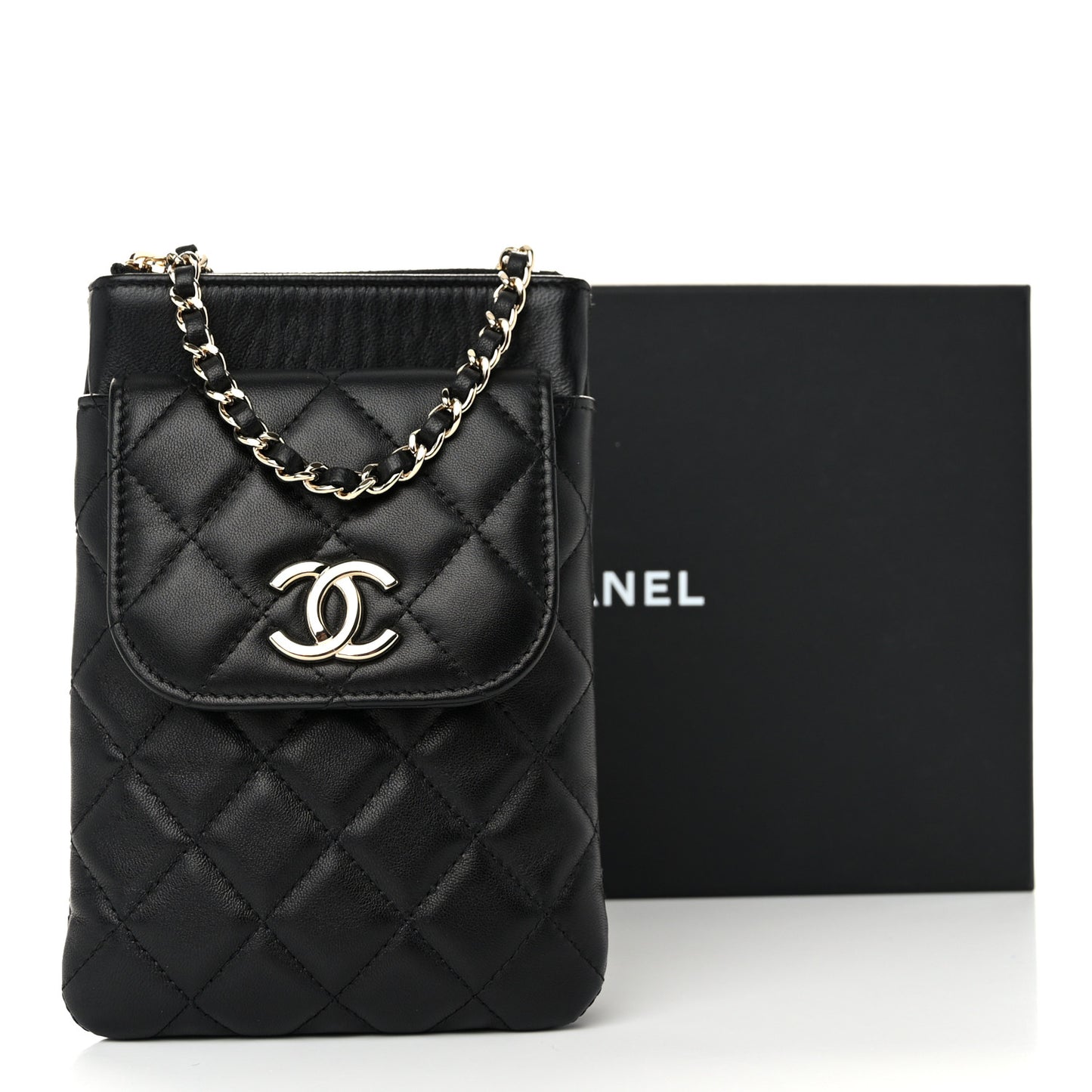 Lambskin Quilted CC Phone Holder Black
