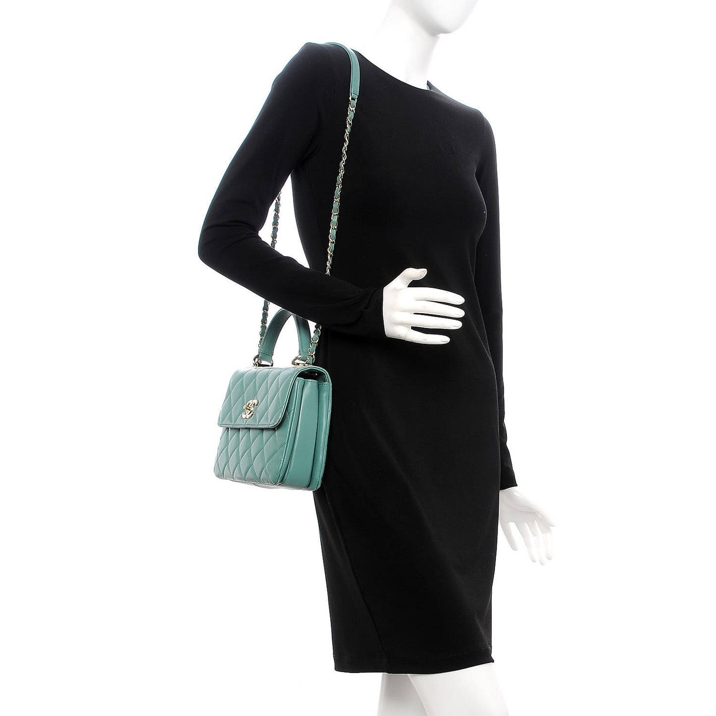 Lambskin Quilted Small Trendy CC Flap Dual Handle Bag Light Green
