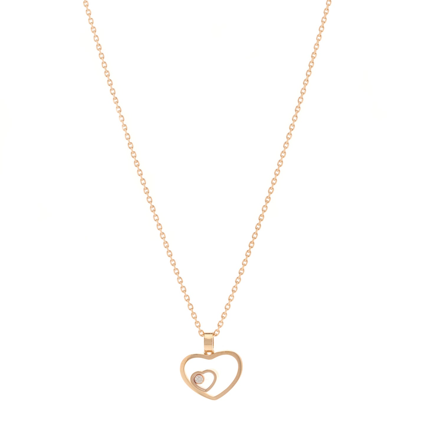 18K Rose Gold Diamond Double Heart Pendant Necklace
