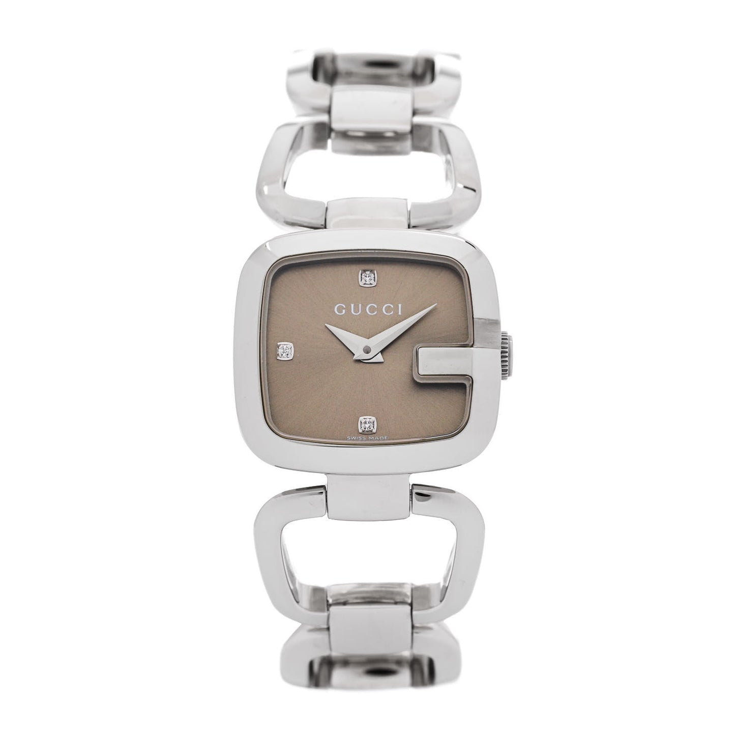 Stainless Steel Diamond 24mm G-Gucci Square Quartz Watch Brown