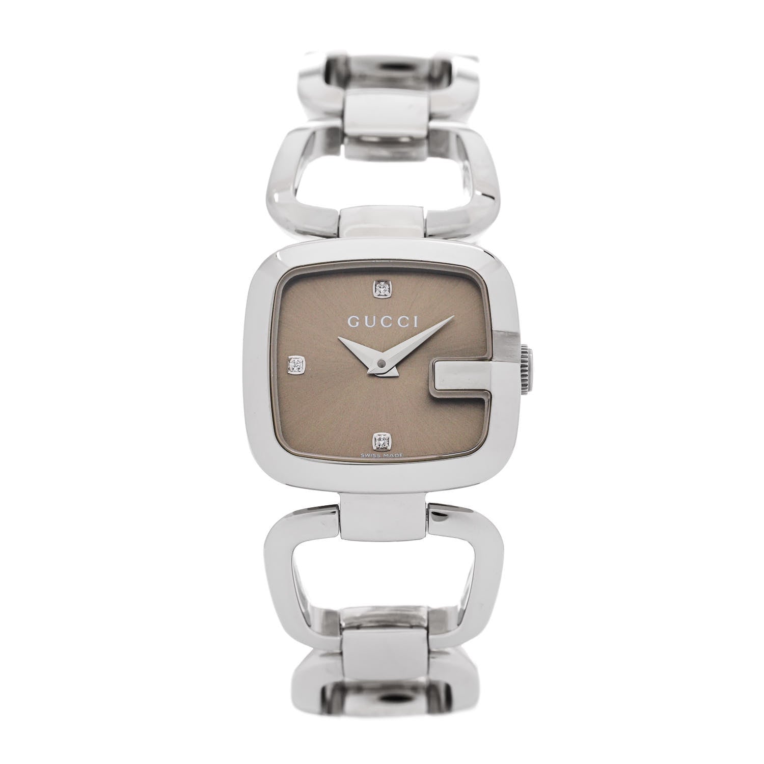 Gucci Stainless Steel Diamond 24mm G-Gucci Square Quartz Watch Brown 1 of 4