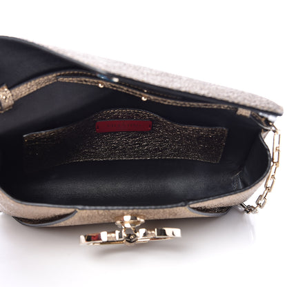 Valentino Garavani Metallic Calfskin V Rivet Chain Clutch Platinum 7 of 8