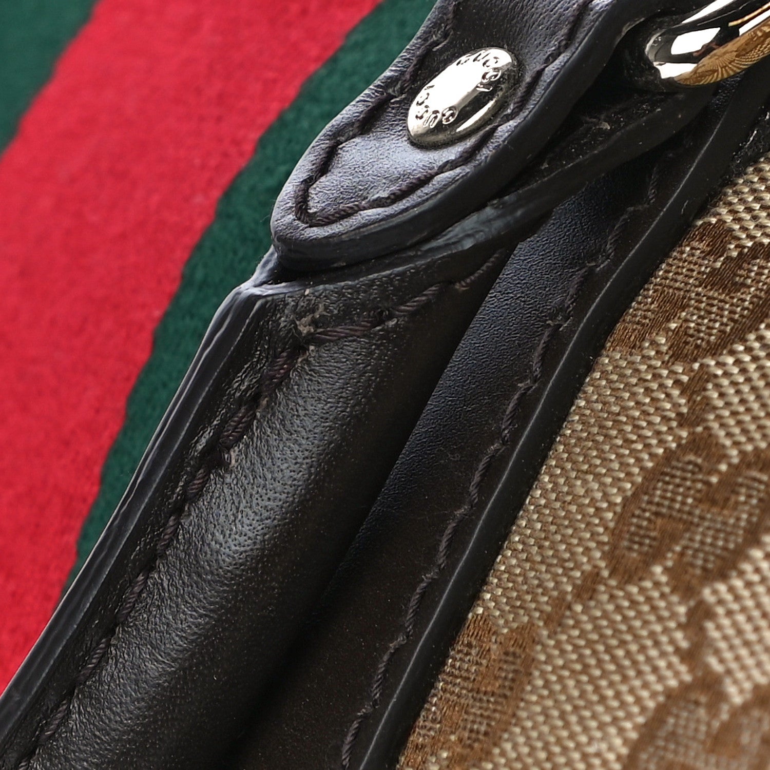 Gucci Monogram Selleria Calfskin Vintage Web Medium Boston Beige Ebony Cocoa 11 of 13