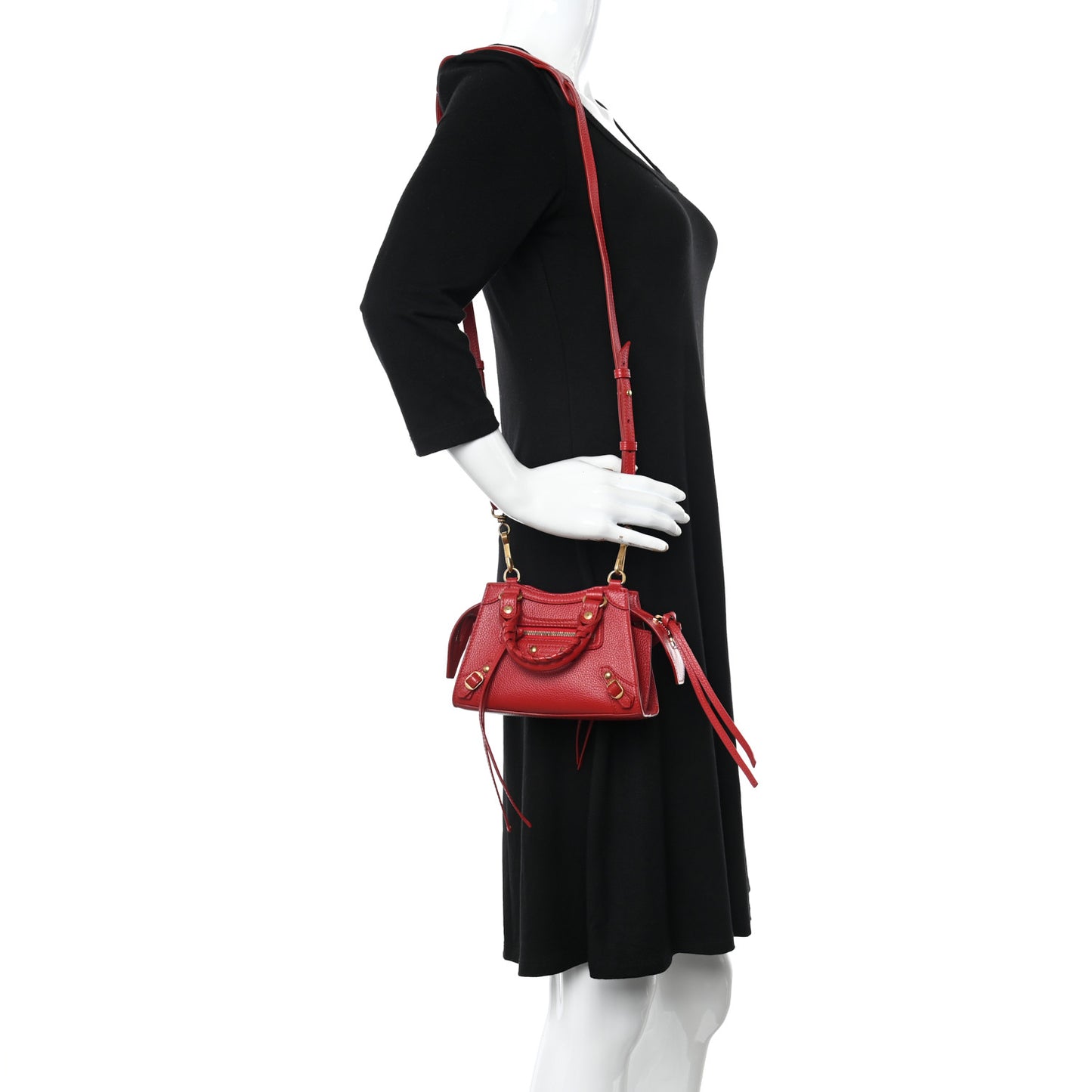 Grained Calfskin Neo Classic Gold Hardware Nano City Crossbody Medium Red