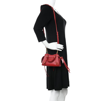 Balenciaga Grained Calfskin Neo Classic Gold Hardware Nano City Crossbody Medium Red 2 of 10