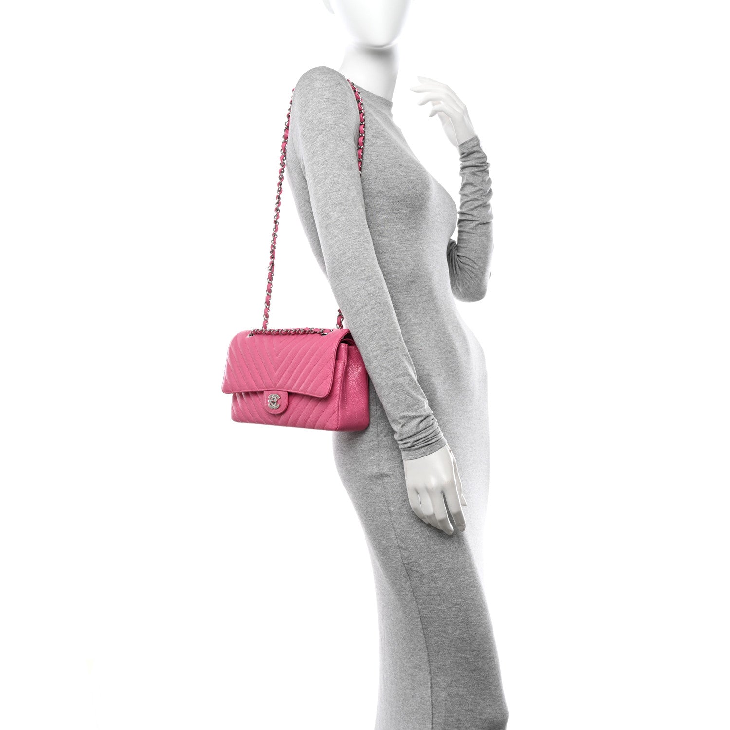 Chanel Caviar Chevron Quilted Medium Double Flap Pink 3 of 11