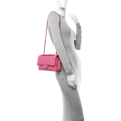 Chanel Caviar Chevron Quilted Medium Double Flap Pink 3 of 11