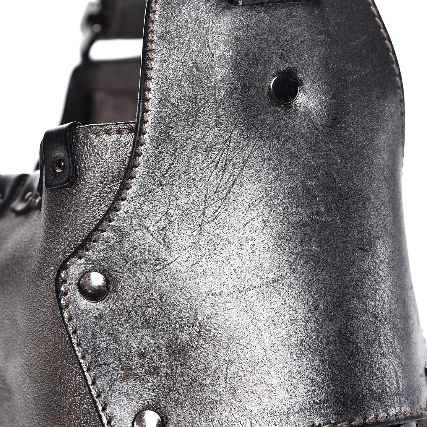 Calfskin Metallic Studded Hobo Bag Silver