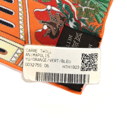 Hermes Silk Animapolis Scarf 90 Orange Vert Bleu 3 of 3