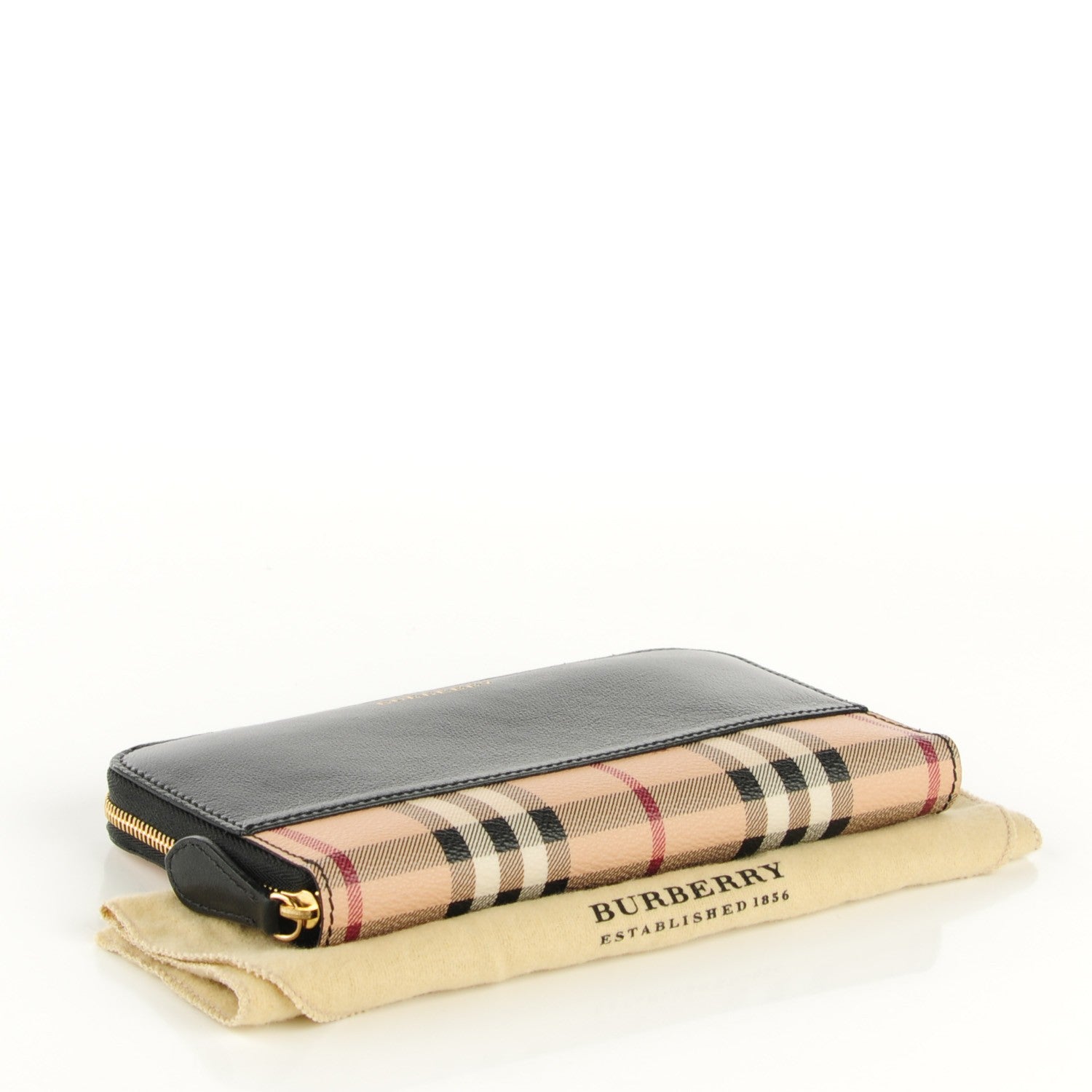 Burberry Haymarket Check Calfskin Elmore Zip Around Wallet Black 4 of 8