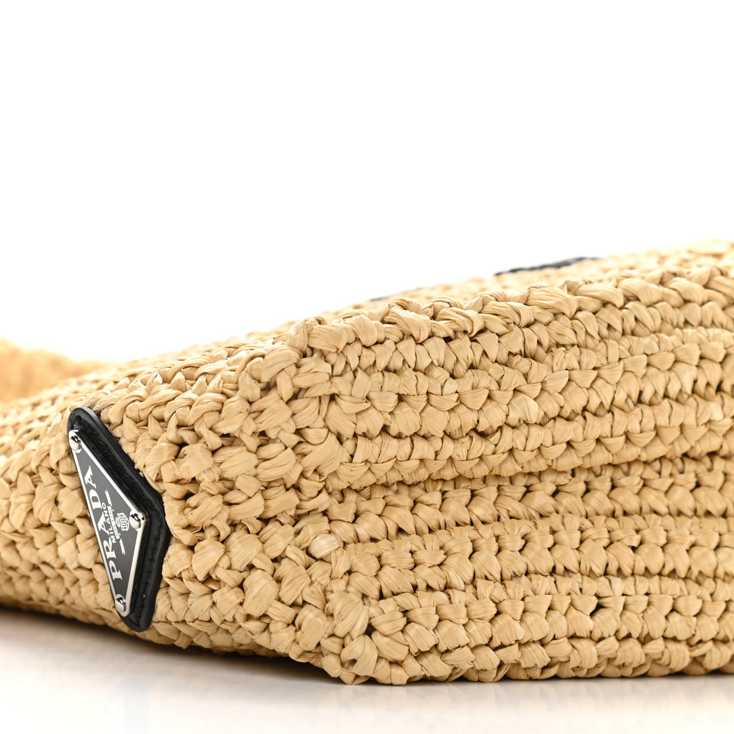 Yarn Raffia Effect Crochet Embroidered Small Logo Tote Naturale