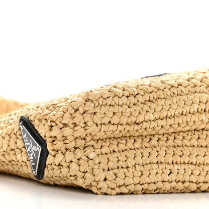 Prada Yarn Raffia Effect Crochet Embroidered Small Logo Tote Naturale 8 of 9