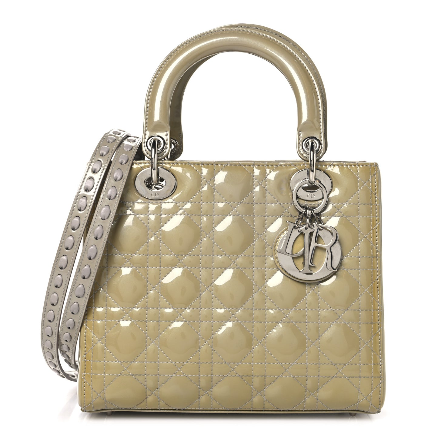 CHRISTIAN DIOR Patent Cannage Medium Lady Dior Grey Grey