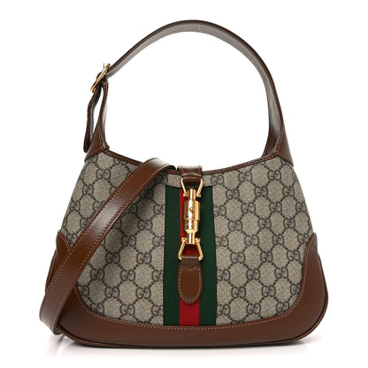 Gucci GG Supreme Monogram Azalea Calfskin Web Small Jackie 1961 Hobo Beige Ebony Brown Sugar 1 of 10