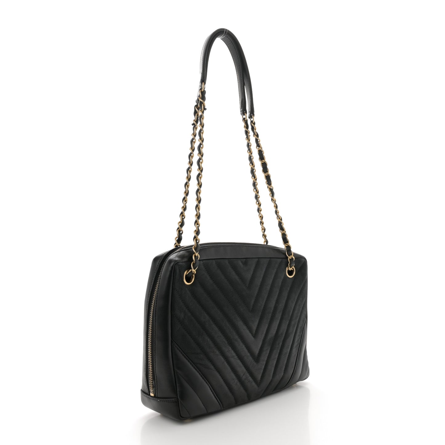 Iridescent Calfskin Lambskin Chevron Quilted Camera Case Black