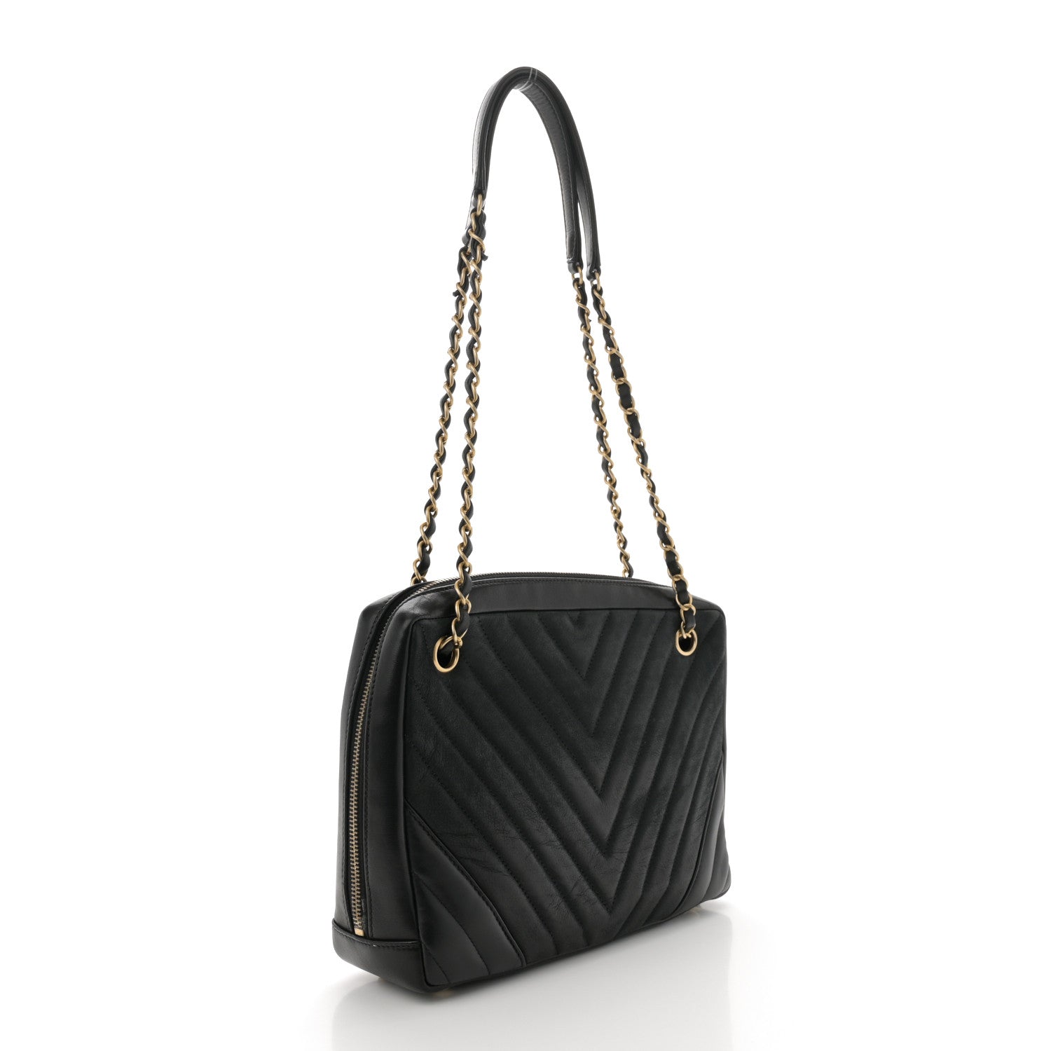 Chanel Iridescent Calfskin Lambskin Chevron Quilted Camera Case Black 3 of 12