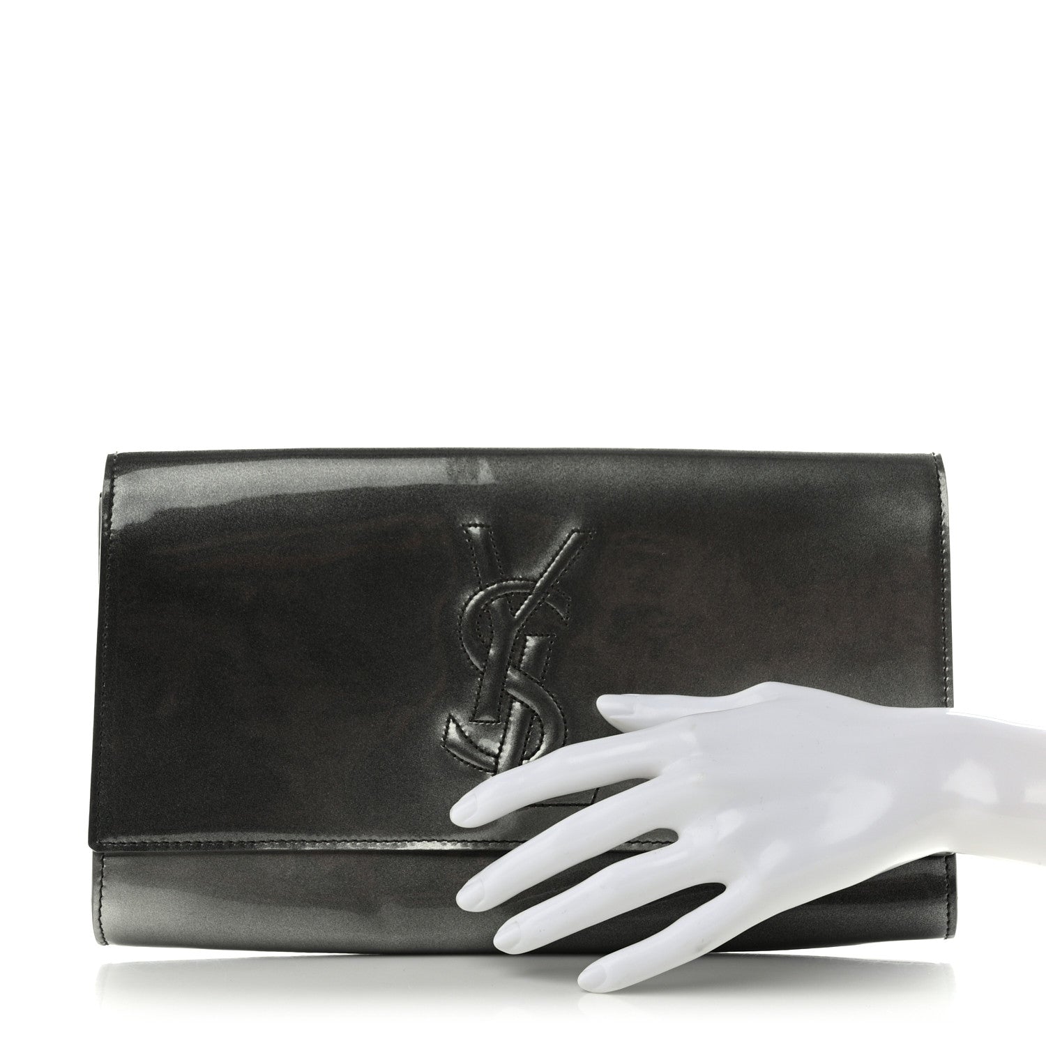 Saint Laurent Patent Large Belle De Jour Clutch Grey 2 of 7