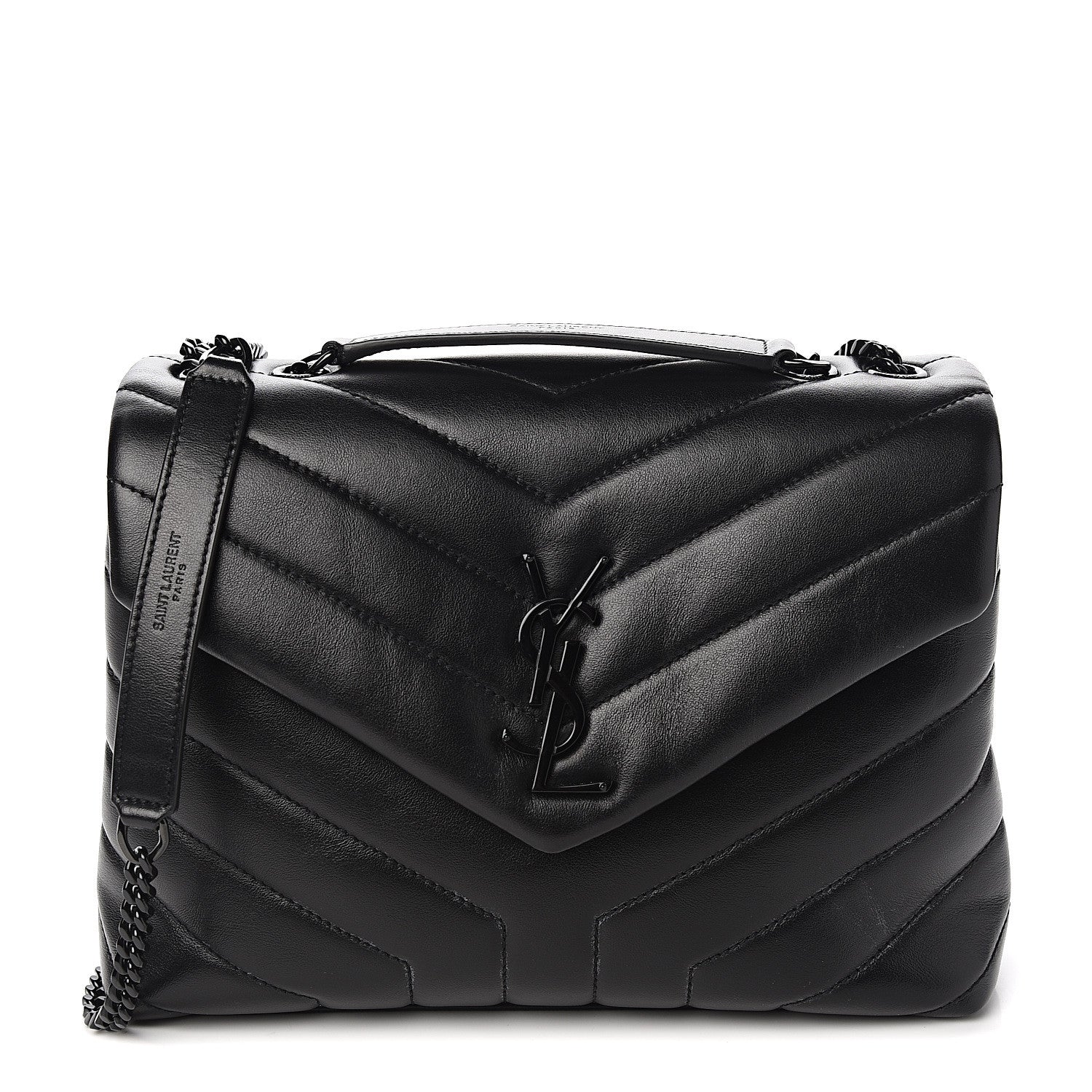 Saint Laurent Calfskin Y Quilted Monogram Small Loulou Chain Satchel Black 1 of 9