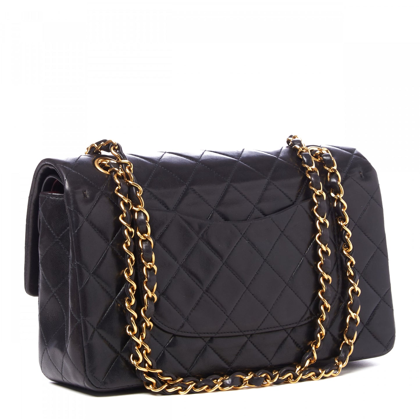 Lambskin Quilted Medium Double Flap Black