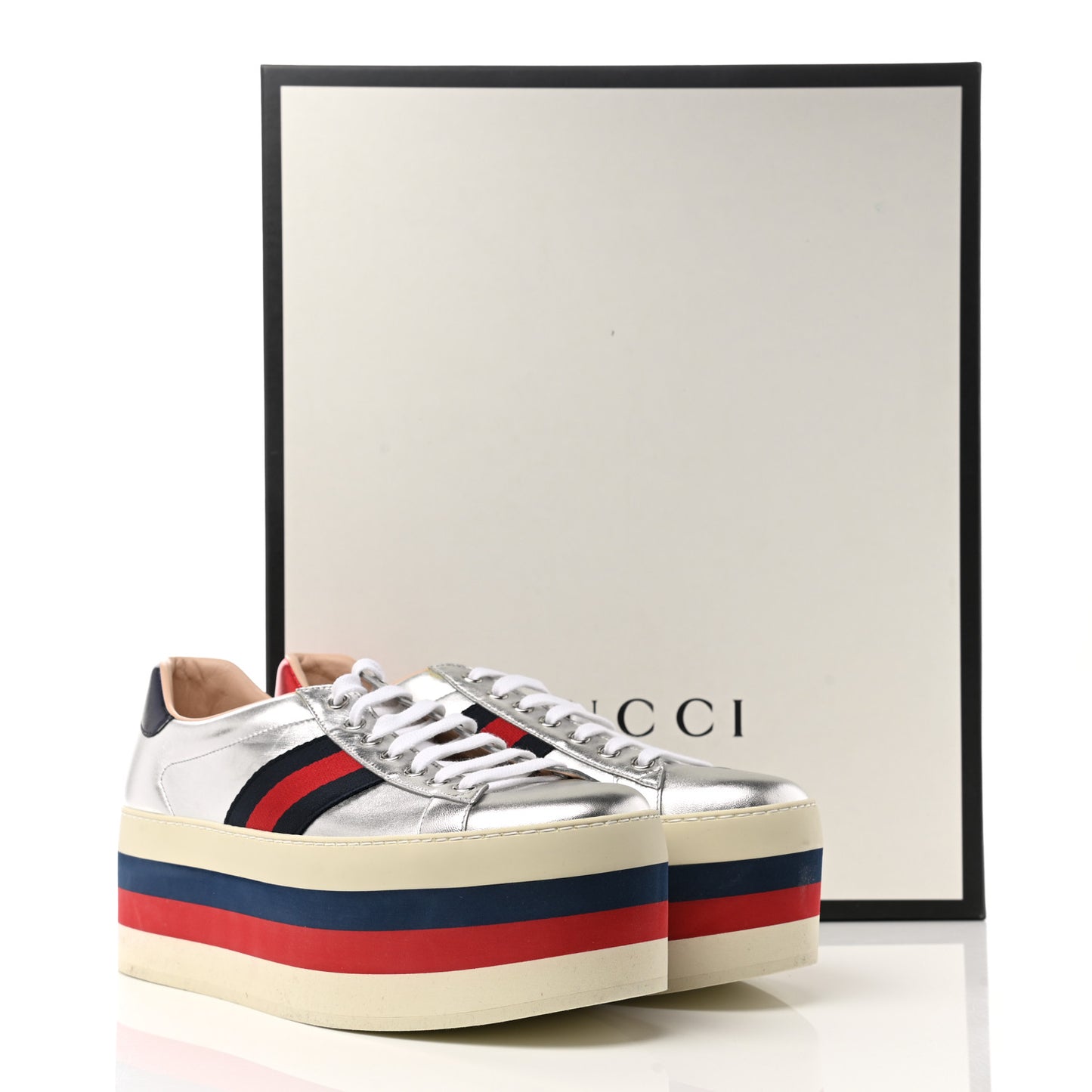 Calfskin Peggy Platform Sneakers 9.5 Blue Silver Red