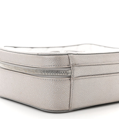 Chanel Metallic Caviar Quilted Medium CC Filigree Vanity Case Silver 9 of 11