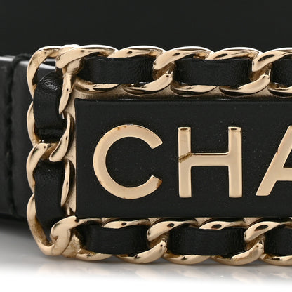 Chanel Calfskin CC Chain Logo Belt 80 32 Black 8 of 8