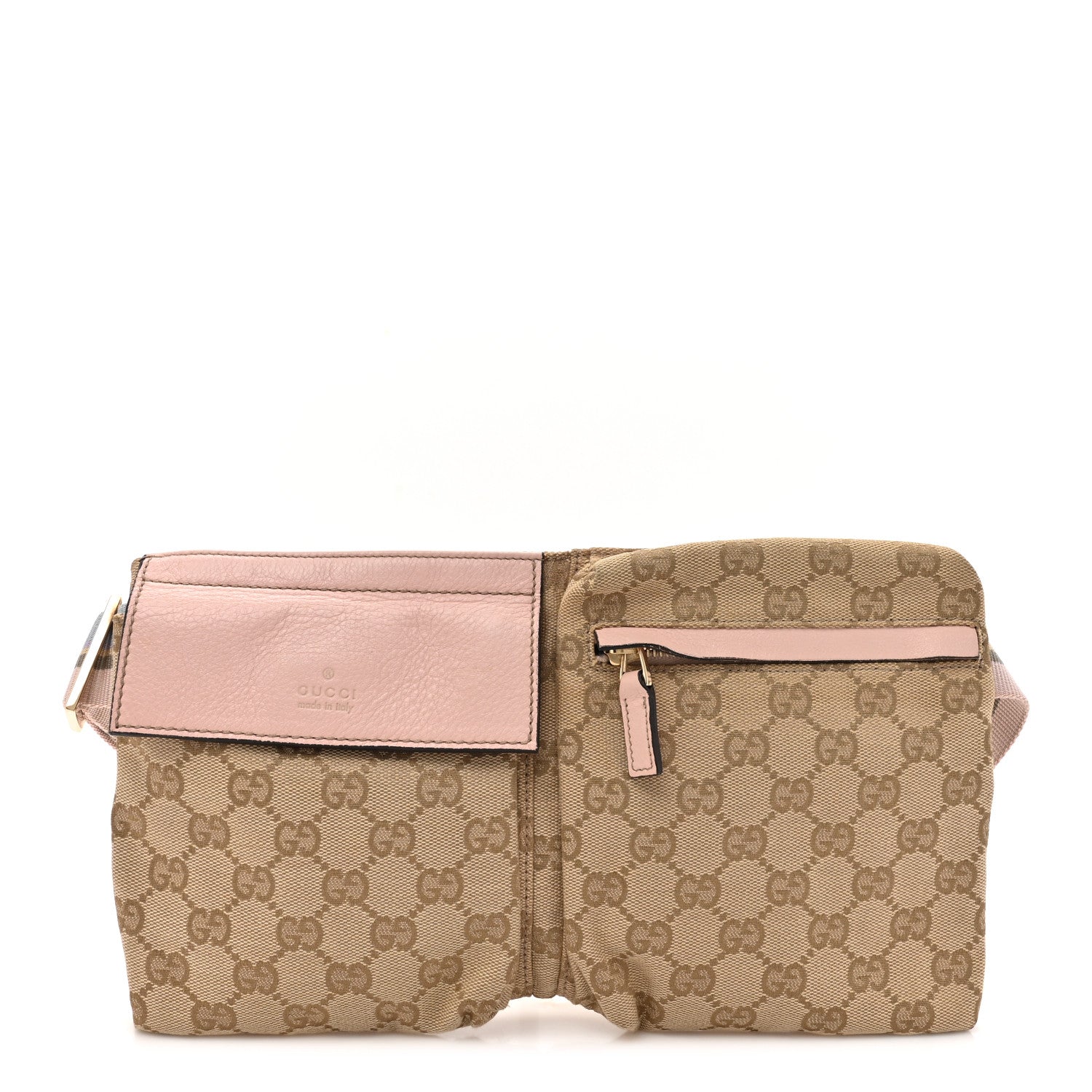 Gucci GG Monogram Web Double Pocket Belt Bag Pink 1 of 16