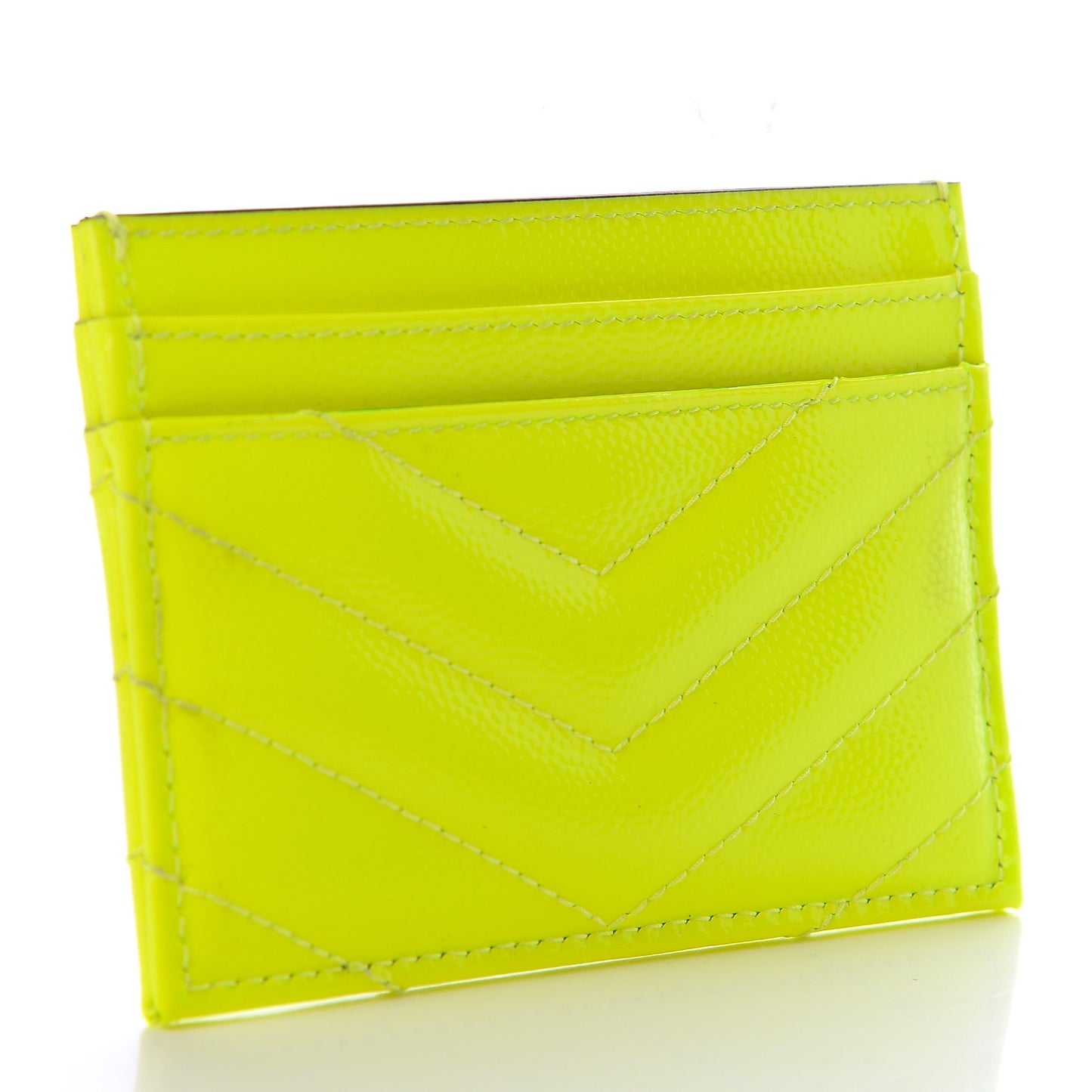 Patent Grain De Poudre Matelasse Chevron Monogram Credit Card Case Neon Yellow