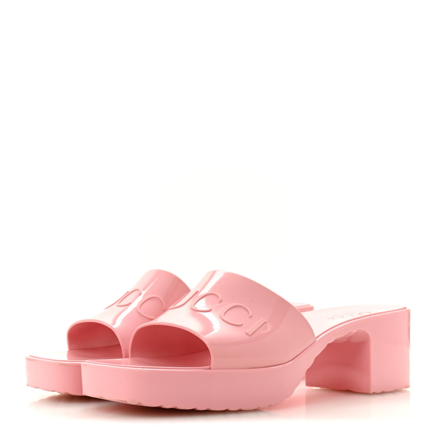 Gucci Rubber Gucci Logo Womens Platform 20/60mm Slide Sandals 38 Wild Rose 4 of 10