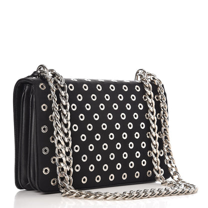 Prada Tessuto Nylon Soft Calf Grommet Chain Shoulder Bag Nero Black 3 of 6
