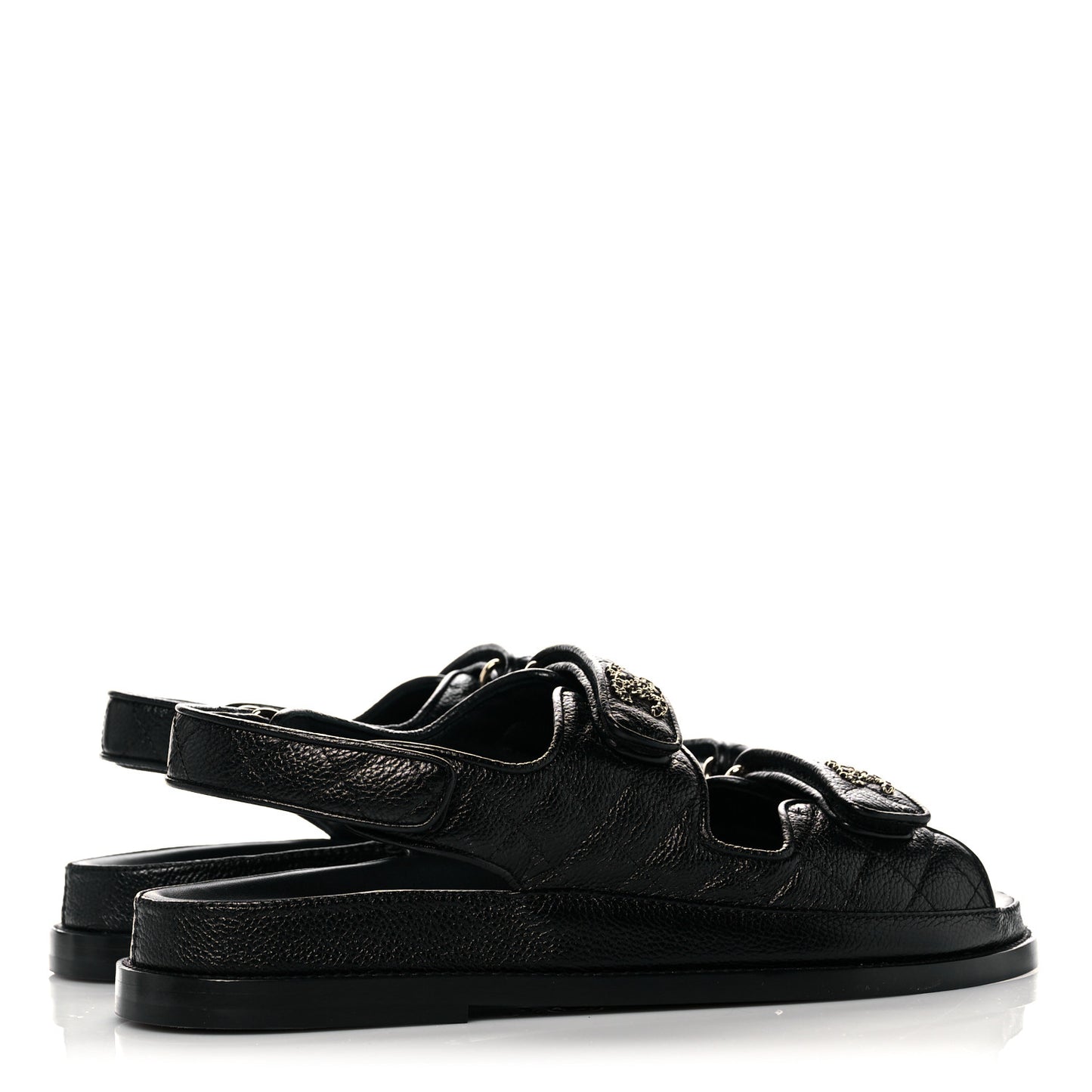 Grained Calfskin Velcro Dad Sandals 41 Black
