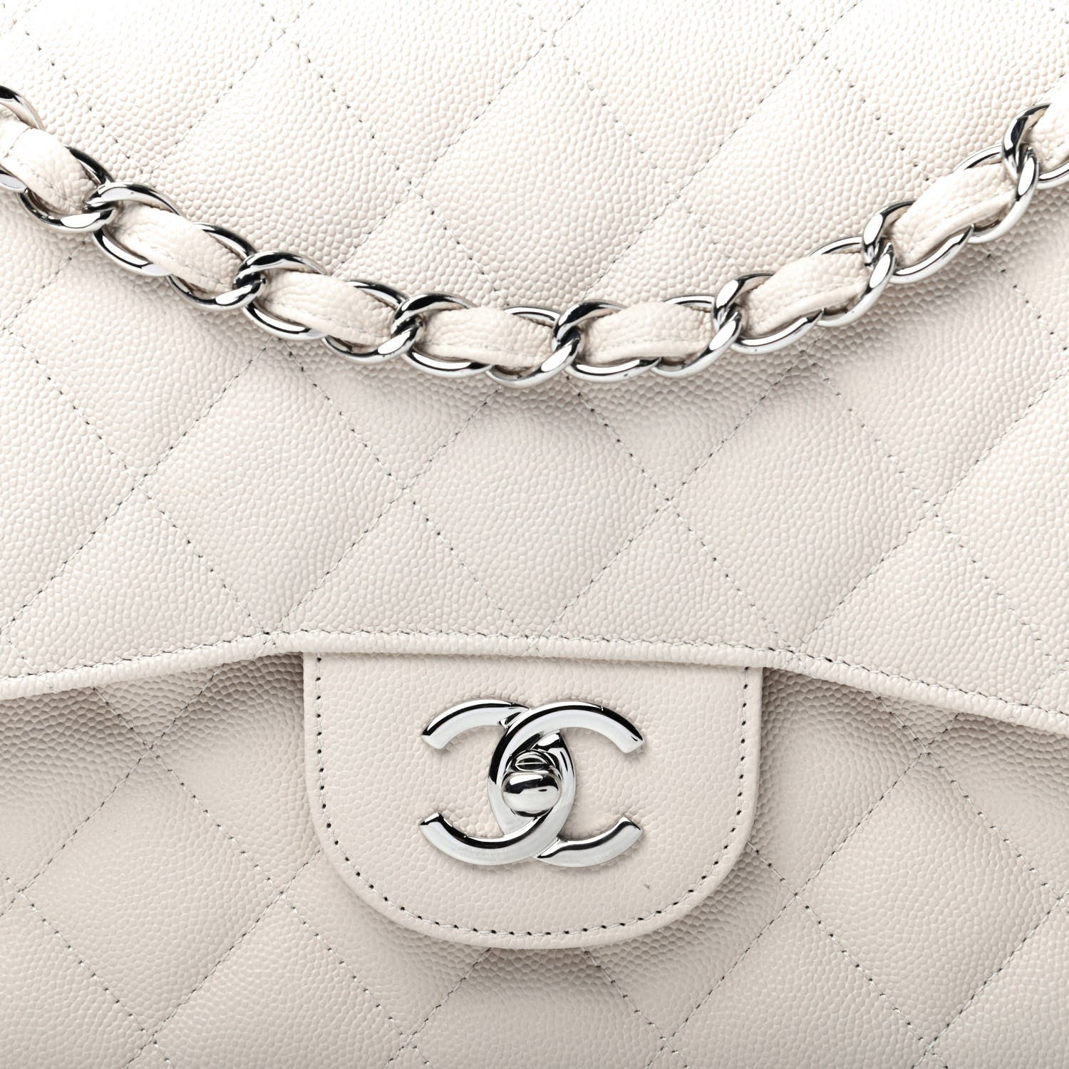 Chanel Caviar Quilted Jumbo Double Flap White 10 of 11