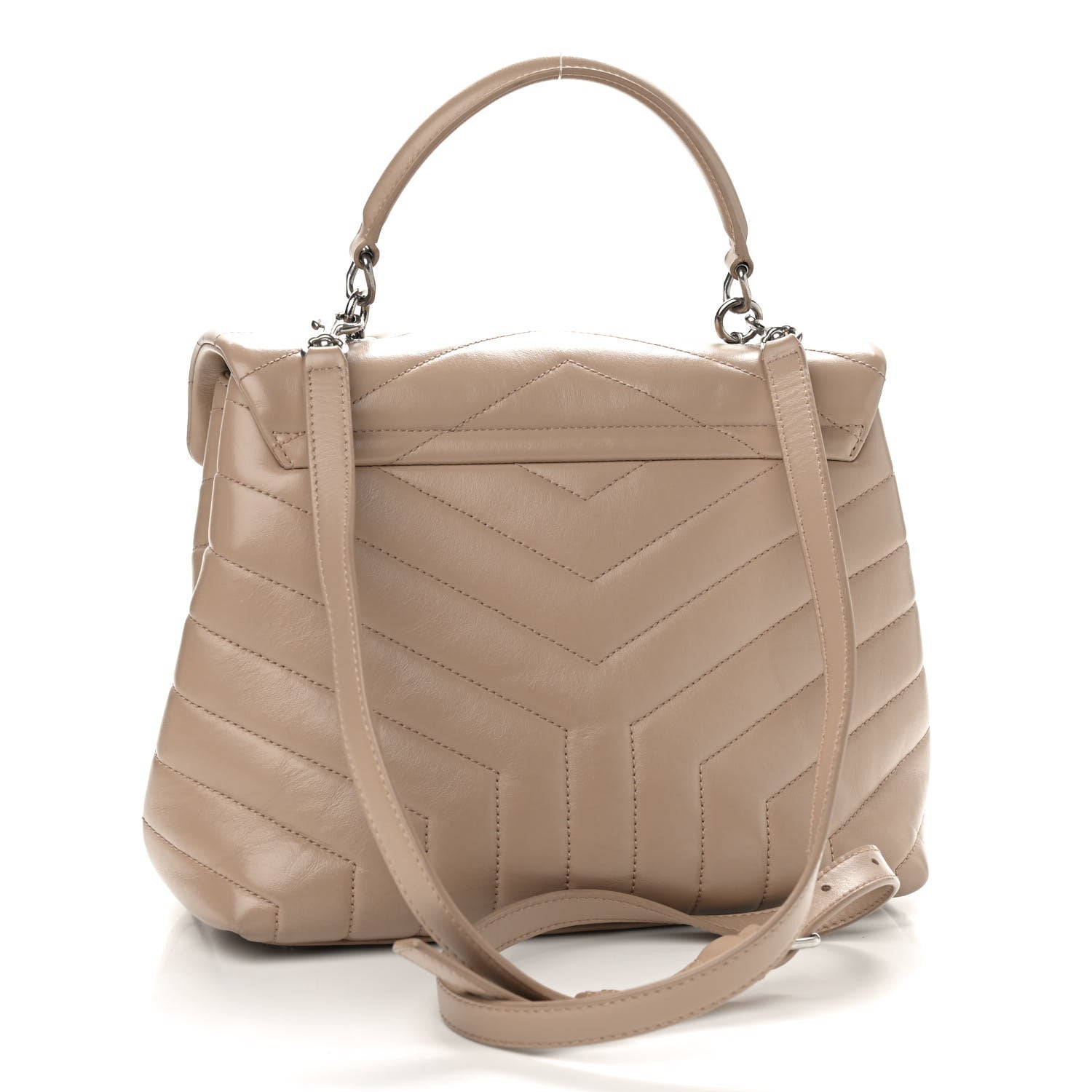 Saint Laurent Calfskin Y Quilted Monogram Medium Loulou Satchel Dark Beige 3 of 9