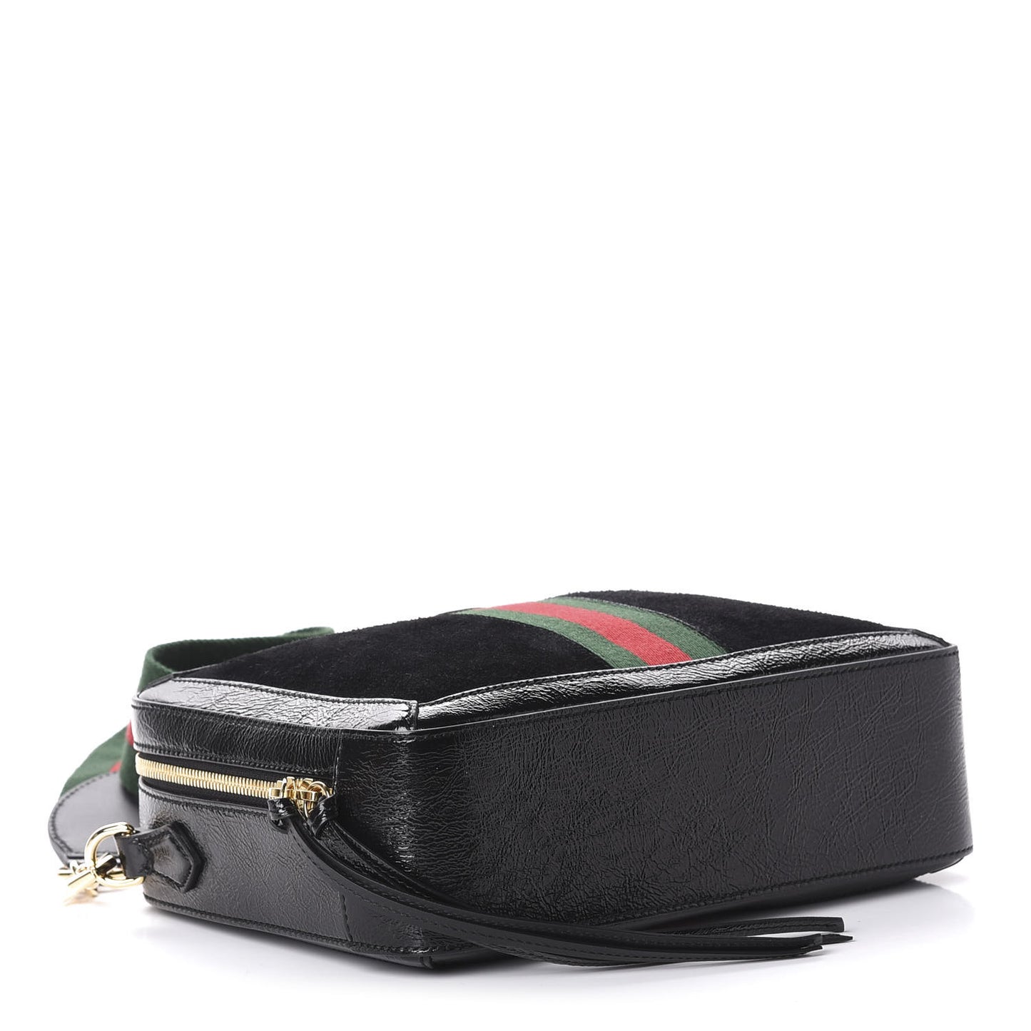 Suede Patent Web Small Ophidia Top Handle Shoulder Bag Black