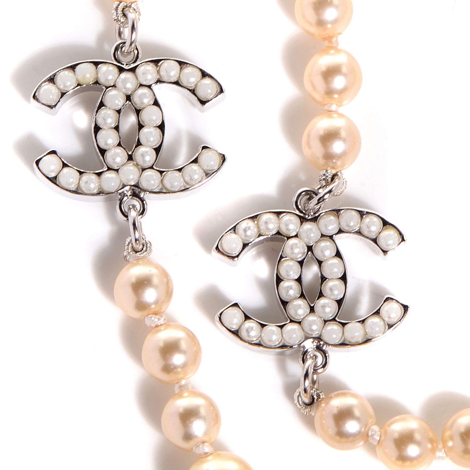 Chanel Graduated Pearl CC Long Necklace Silver 4 of 7