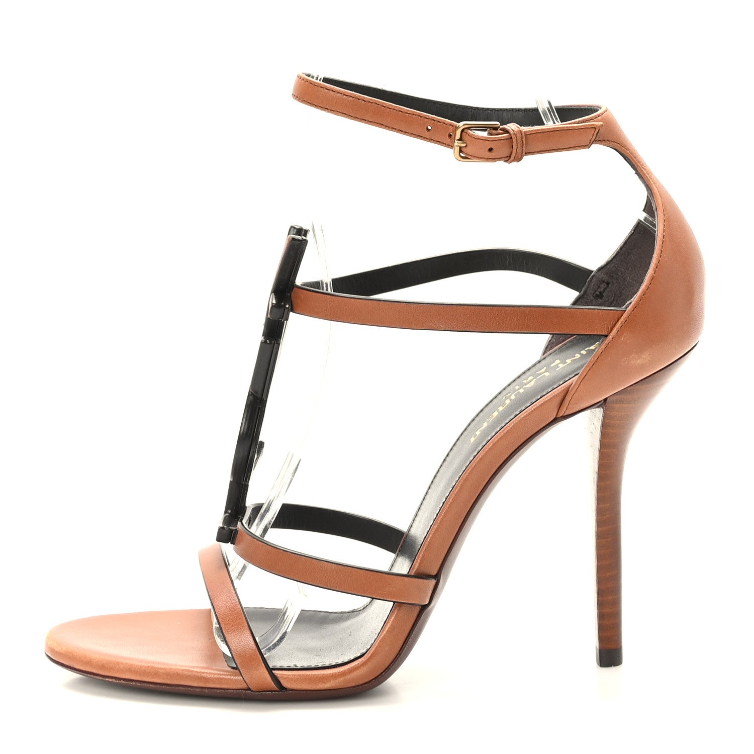 Saint Laurent Calfskin Cassandra 100 Sandals 37 Brown 1 of 7