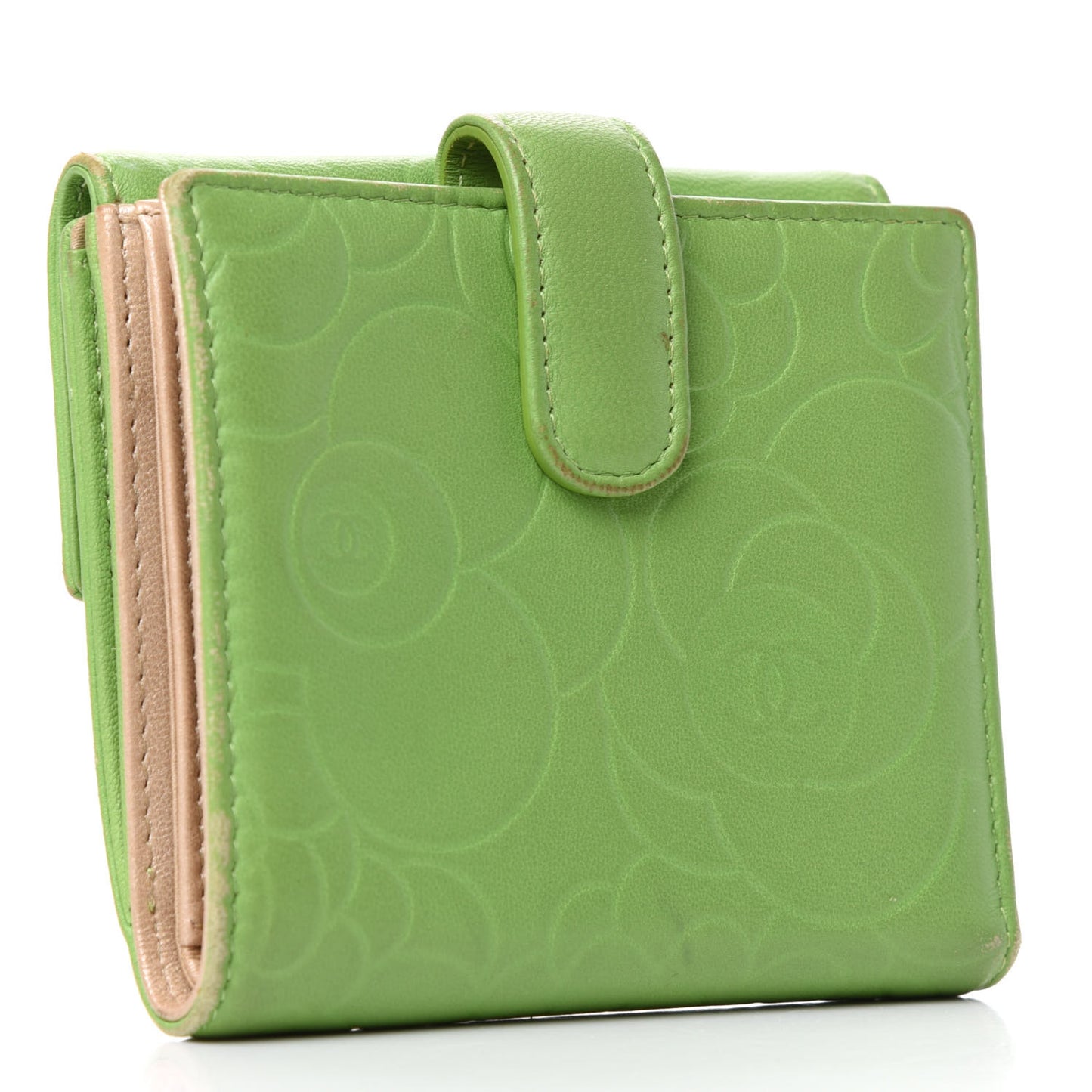 Lambskin Embossed Camellia French Wallet Light Green