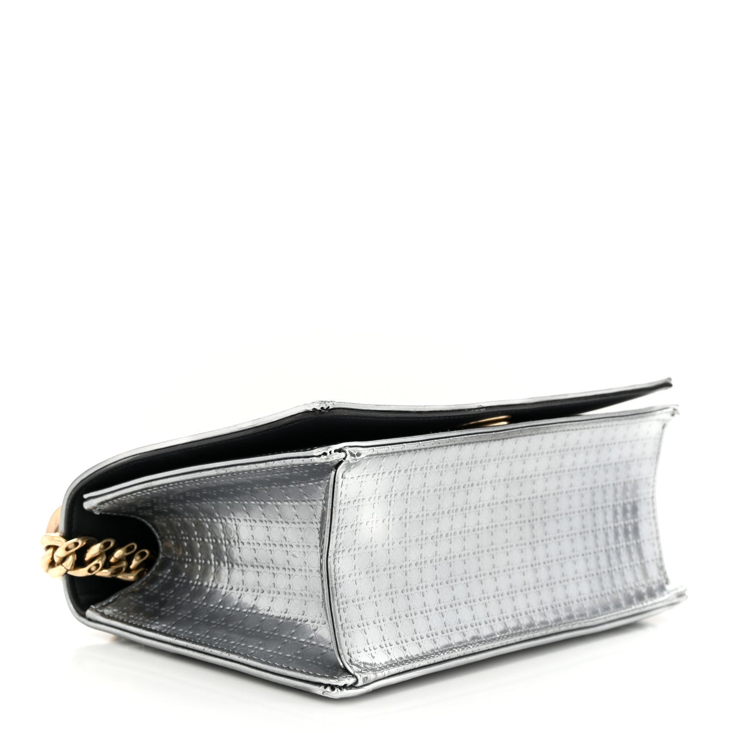 Christian Dior Metallic Patent Micro-Cannage Small Diorama Flap Bag Silver 4 of 13