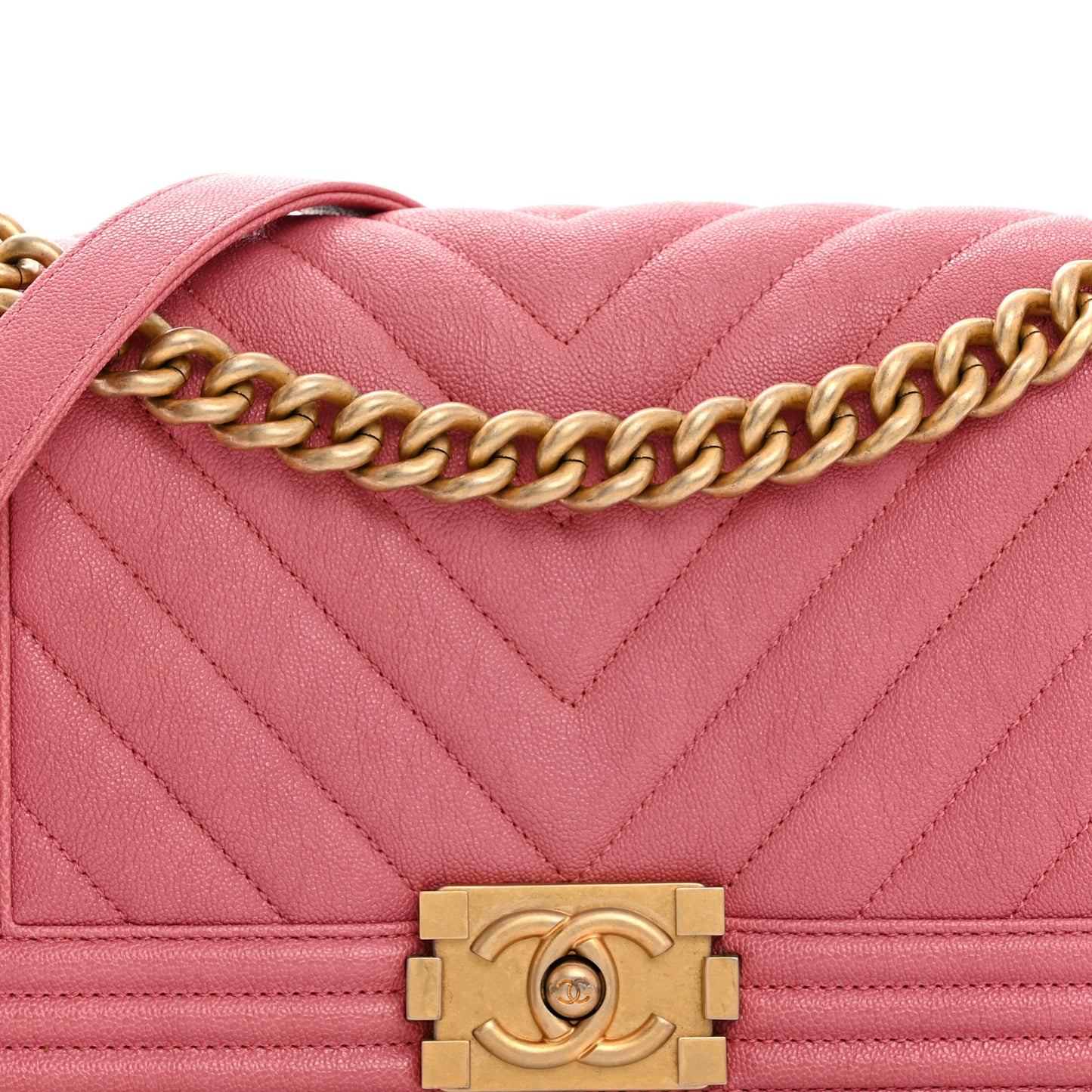 Caviar Chevron Quilted Medium Boy Flap Pink