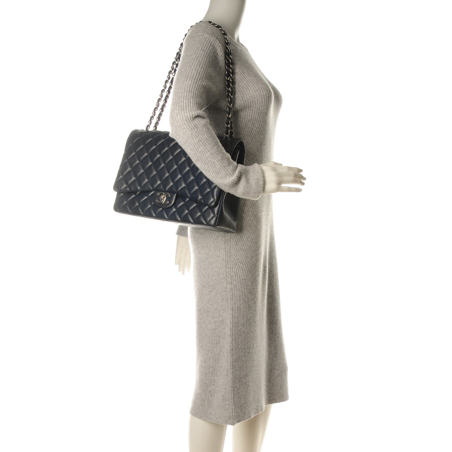 Chanel Caviar Quilted Maxi Double Flap Navy Blue 2 of 8