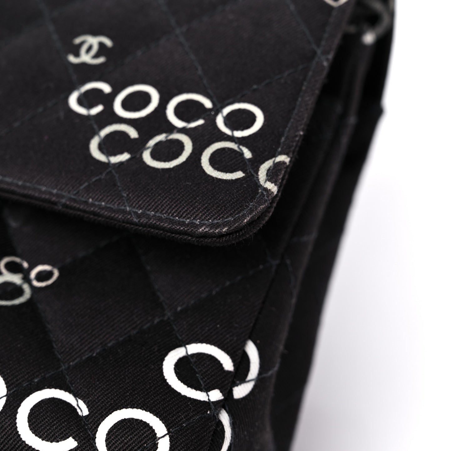 Canvas Coco Printed Quilted Medium Double Flap Black White